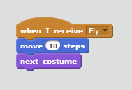 When I receive fly / move 10 steps / next costume
