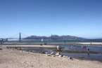 a beach and the Golden Gate Bridge